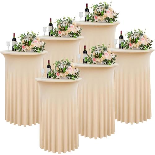 Champagne Round High Top Cocktail Table Cloth 32inch×43inch Wrinkle Free Stretch Spandex Cocktail Tablecloths Table Covers for Party Wedding Banquet Baby Shower Birthday