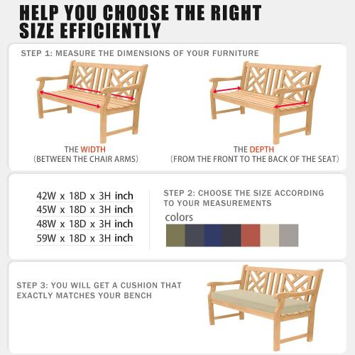 Favoyard Outdoor Bench Cushion 48 x 18 Inch Waterproof Patio Furniture Cushions 3-Year Color Fastness Garden Sofa Settee Couch Swing Pads with Handle and Adjustable Straps, Beige