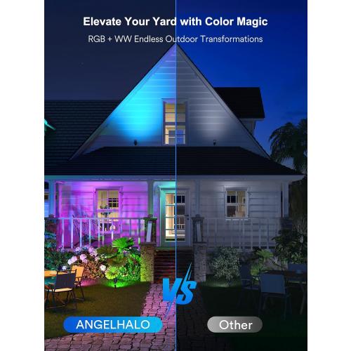 ANGELHALO Smart Landscape Spotlights, Low Voltage IP65 Waterproof Outdoor Spotlights Compatible with APP/Voice/Alexa Control, Color Changing Lights for Yard Garden Pathway Lawn, 6 Pack