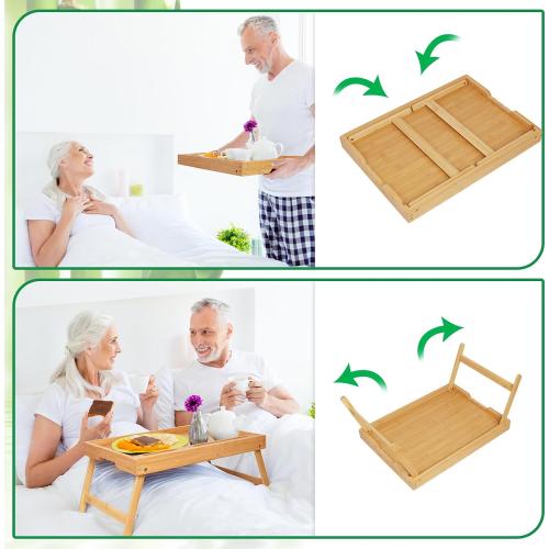 Artmeer Bed Tray Table with Folding Legs, Bamboo Breakfast Food Tray with Media Slot, Use As Platter, Laptop Desk, Snack, TV Tray Kitchen Serving Tray (Bamboo Extra-Large Size)