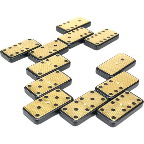Bucher&Rossini Metal Surface Dominoes Set Double 6 for Adults and Kids - Classic 28Pieces Gold Metal Surface Domino's Game Set Idea Gift Present for Domino Players or Family Game Night