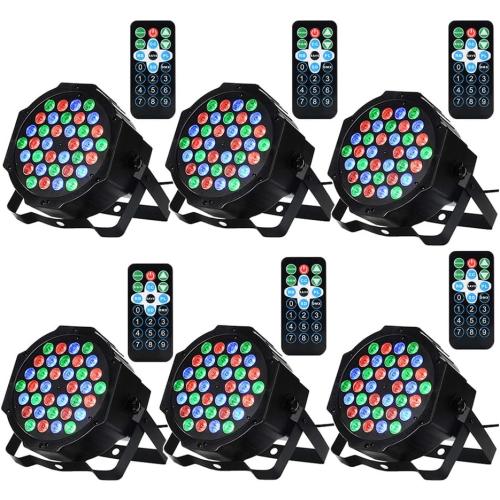 Dj Lights, 6 Pack 36 LED Par Lights Stage Lights with Sound Activated Remote Control & DMX Control, Stage Lighting Uplights for Wedding Club Music Show Christmas Holiday Party Lighting