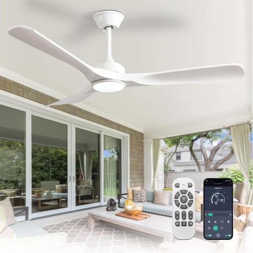 Size 52 Color White Depuley Ceiling Fan with Light and Remote: 52 Inch White 3 Blade Outdoor Fans for Patios - Dimmable Indoor Fan with Remote APP Control Ultra Quiet DC Motor Reversible 6 Speed Timer