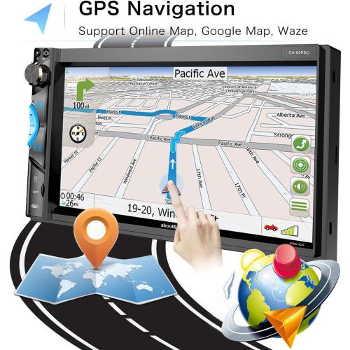 Android Double Din Car Stereo, aboutBit in-Dash GPS Navigation Multimedia Radio Receiver - 7 inch HD Touch Screen Mirror Link WiFi Bluetooth Rearview Camera Dual USB AM & FM Radio 1G/16G