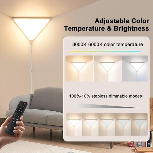 Upgraded Corner Light with Remote, Stepless Dimmable LED Corner Lights for Living Room, 3000K/4000K/6000K Plug in Ceiling Lights with Switch, Overhead Light for Bedroom, Living Room,24W