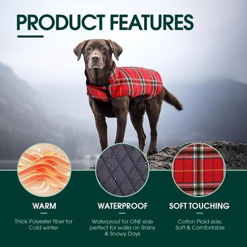 Size M Kuoser Waterproof Dog Coat, Reversible Dog Jacket for Medium Dogs, Adjustable Durable