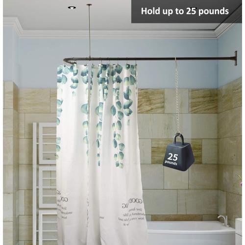 L Shaped Shower Curtain Rod, Bathroom Bathtub Corner Shower Curtain Rod with Ceiling Support (MATT BLACK)