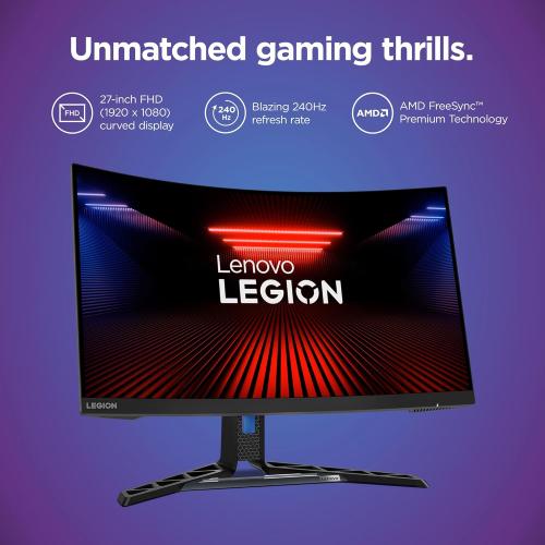 Lenovo Legion R27fc-30 Gaming Monitor, 27 FHD Curved, 280Hz, 0.5ms MPRT, AMD FreeSync, VESA Adaptive Sync, Lift/Tilt/Pivot/Swivel Stand, HDMI 2.1 and DisplayPort 1.4, 350 nits, Raven Black