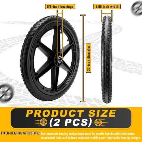 20 Flat Free Wheels Compatible with rubbermaid Wheelbarrow Tires (5/8 inch bearing)