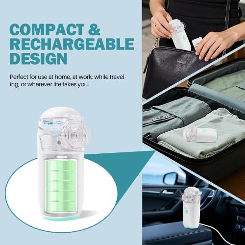 White and Blue Portable Nebulizer for Kids Adults: Rechargeable Mesh Nebulizer Portable Handheld - Nebulizer Machine for Travel & Home with 3 Modes - Nebulizer Mouthpiece/ 2 Mask