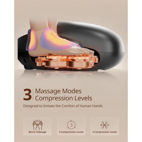 Shiatsu Foot Massager Machine with 3-Level Heat, Deep Kneading Therapy, Air Compression, Auto-off Timer, Remote Control, for Plantar Fasciitis, Neuropathy, Pain Relief, for Men Women Size up to 13