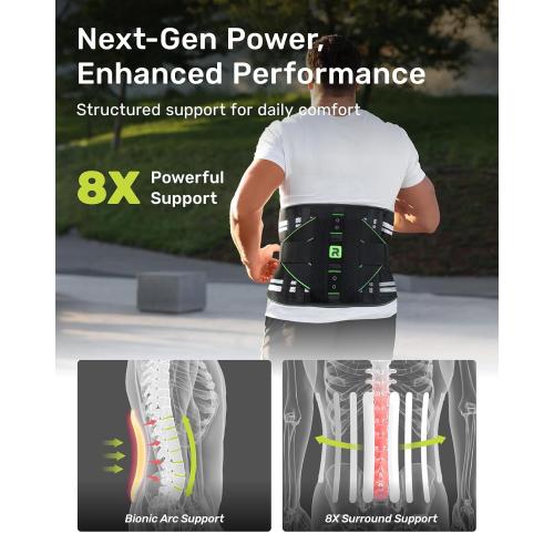 Back Brace for Lower Back Pain Relief, 8X Powerful Lumbar Support with 3D Pad, Support Belt for Men Women, Breathable Back Support Brace with Adjustable Strap, Green Size S