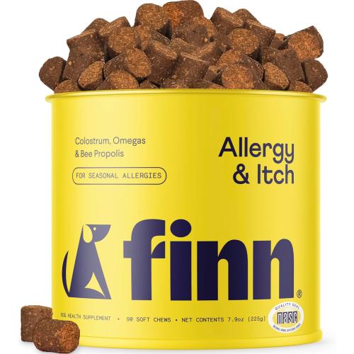 Finn Allergy & Itch Soft Chews for Dogs | Colostrum & Bee Propolis | 90 Ct | Quercetin & Probiotics | NASC Certified | Vet-Formulated | Seasonal & Environmental Allergy Relief