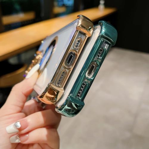 for iPhone 15 Pro Max Magnetic Transparent Case,Luxury Bling Four Corners Shockproof Military-Grade Protection with Camera Lens Protector MagSafe Clear Plating Cover for Women Men-Golden