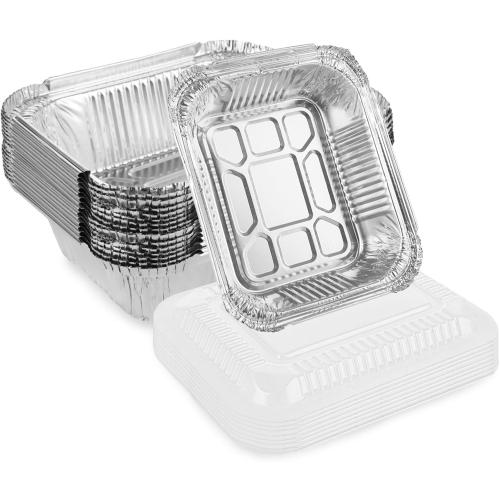 125 Pack 1LB / 16 oz Small Aluminum Pans with Lids, 6 x 5 x 2 Inch Aluminum Loaf Pans, Aluminum Foil Pans Take Out Food Containers with Clear Lids for Baking Catering Roasting