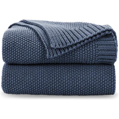 CozeCube Blue Throw Blanket for Couch, Soft Cozy Cable Knit Throw for Bed Sofa Living Room, Lightweight Warm Decorative Farmhouse Christmas Blanket, 50x60, Dusty Blue