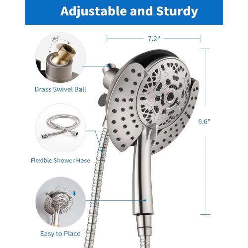 Shower Heads with Handheld Spray Combo: 7.2 Rainfall Shower Head & Handheld Shower Head 2-IN-1 Shower Head with 60 Rotatable Stainless Steel Hose Nickel, Shower Trim Systems
