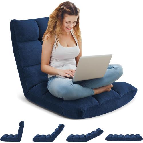 Avocahom Folding Floor Gaming Chair 14-Poistion Cushioned Adjustable Floor Lazy Sofa Chair w/Breathable Cotton & Skin-Friendly Velvet for Adults & Kids Perfect for Reading Gaming Meditating, Darkblue