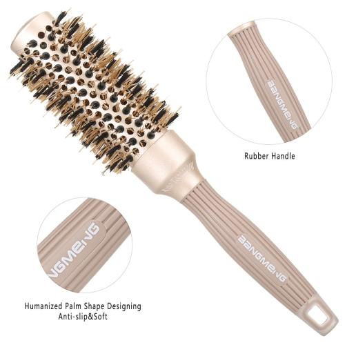 Round Barrel Anti-Static Hair Brush with Boar Bristles, For Straightening & Drying (1 1/4 inch)