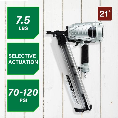 Metabo HPT Framing Nailer, Pro-Preferred Power Nailer for Flooring, Roof Decking, and More, Lightweight 7.5 lbs Framing Tool for 21° 2 to 3-1/2 Plastic Collated Nails, NR90AES1