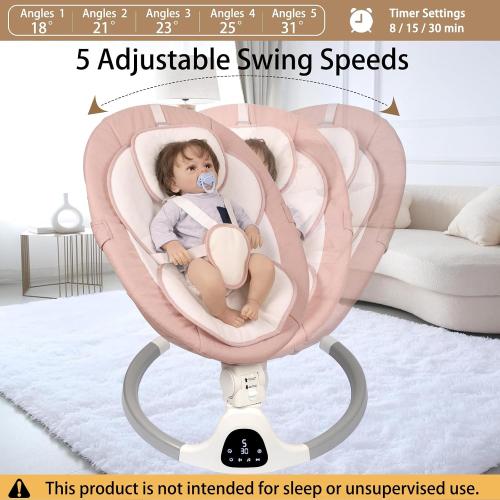 JFOVMCYG Electric Baby Swing for Infants 0-9 Months, Portable Infant Swing with 5 Swing Speeds, Bluetooth Audio, Remote Control, Washable Seat Cover, Pink, Up to 20 lbs