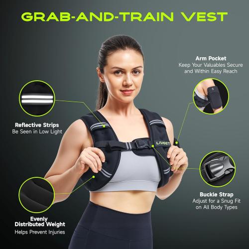 Weighted Vest Women with Pocket, SGS Certified Weighted Vest for Men, 5 10 15 20 25 30 lb Weight Vest with Reflective Strips Adjustable Buckle Straps for Walking Running Strength Training Cardio Workout
