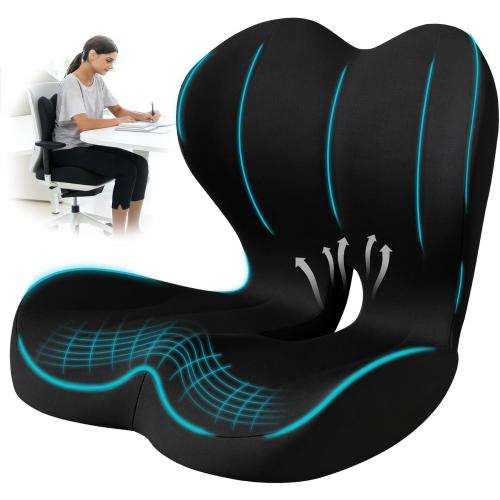 Seat Cushion for Office Chair and Car, Lumbar Support Pillow for Office Chair, Memory Foam Ergonomic Seat Cushion for Long Sitting, Back & Tailbone Pain, Sciatica - Black