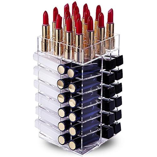 HBlife Lipstick Holder, Acrylic Rotating 64 Lipstick Tower Organizer Spinning Lipgloss Holder with Removable Dividers