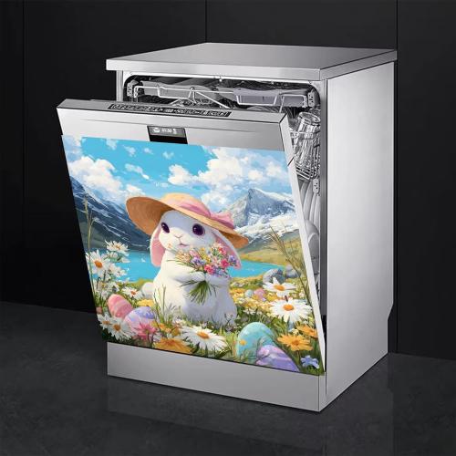 BVBOX Dishwasher Magnet Cover 23x26 Reusable Magnetic Refrigerator Covers Dishwasher Magnets Decorative Cover Fridge Door Skin Panel Stickers (Pink Hat Rabbit, 23 W x 26 H)