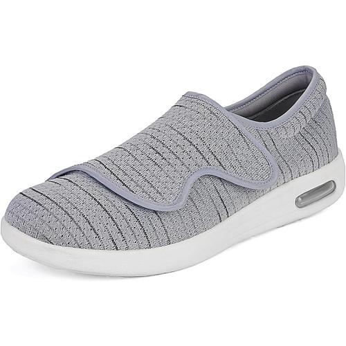 Diabetic Shoes for Men 8.5 Wide Width Orthopedic Slip-on Shoes Adjustable Closure Walking Sneakers for Foot Pain Relief Swollen Feet Grey
