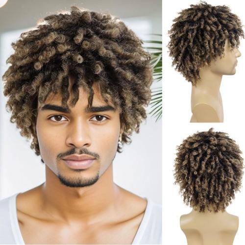 Size Short Color Brown GNIMEGIL Ombre Blonde Dreadlock Wig Male Short Braided Wigs Fake Dreads Men Guys Natural Afro Synthetic Hair Braids Short Braid Wig - Faux Locs Boy Wigs Costume
