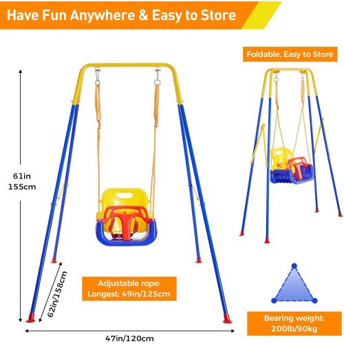 2 in 1 Swing Set for Toddler & Baby Jumper, Heavy Duty Kids Swing & Bouncer  Foldable Metal Stand for Indoor/Outdoor Play, Easy to Assemble and Store!   and Store