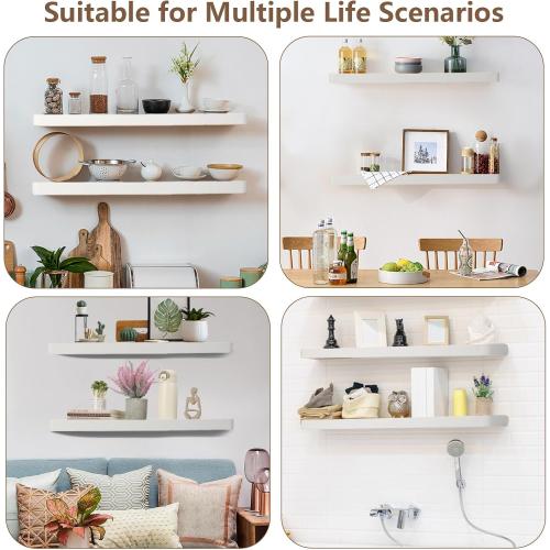 Solid Wood Floating Shelves for Wall, 17Inch Floating Shelves Set of 2, Hanging Shelf with Invisible Brackets, Wood Shelves for Living Room, Bedroom, Kitchen, White