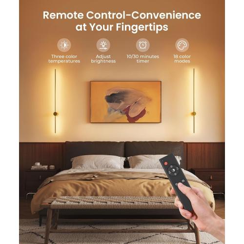 Battery Operated Wall Sconce Set of 2, 10000mAh Rechargeable Dimmable LED Wall Lamps with Remote, Modern Wireless Wall Lights for Bedroom, Living Room, Hallway, Indoor Decor, 40 Inch, Golden