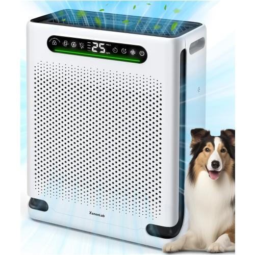 White Air Purifiers for Home Large Room Up to 2600 Ft², HEPA Air Purifier with Washable Filter & Air Quality Display, Powerful Turbo Mode Air Cleaner for Pet Hair Odors Smoke Dust