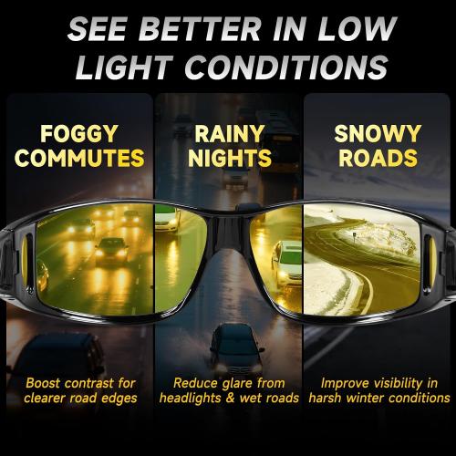 Night Driving Glasses Night Vision Glasses Fit Over Glasses Polarized Anti-Glare UV400 Gift for Men Women