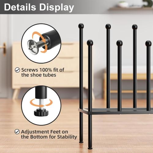 pickpiff Free Standing Shoe Racks - Black Metal Boot Rack, Shoe Organizer for Dorm Room, Closet, Entryway, Bedroom, Patio Outdoor, Hallway, Black Shoe Rack Organizer, Shoe Storage Fit for 6 Pairs