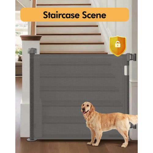 Retractable Baby Gate for Stairs & Doorways, 55 Wide x 33.6 Tall Easy Installation Mesh Dog Gate for Indoor & Outdoor Use,Pet and Dog Safety Gate for Hallways(Grey)