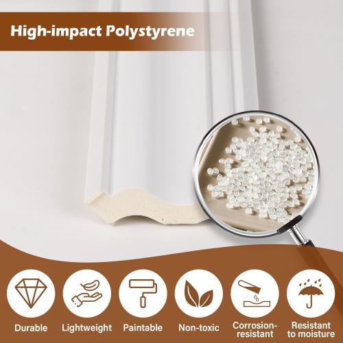 White 40Ft 10-Pack Ceiling Crown Molding Trim，Crown Molding Total Length 40 Ft，Lightweight High-Impact Polystyrene Decorative Ceiling Moulding，Ceiling Trim- Installed with Glue, White