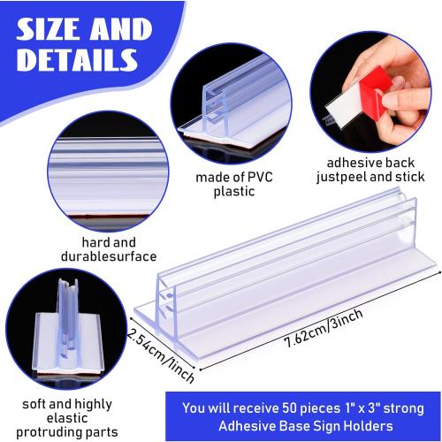 Clear 1x3 Fulmoon 50 Pcs Sign Holder, Adhesive Base Sign Holders Multiple Uses for Counters, Warehouses, Base Holders with Strong Adhesive (1*3in)