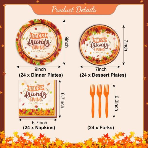 KORHONEN Friendsgiving Party Decorations, 96Pcs Thanksgiving Tableware Set Includes Friendsgiving Napkins Plates Forks, Friendsgiving Maple Leaves Party Supplies