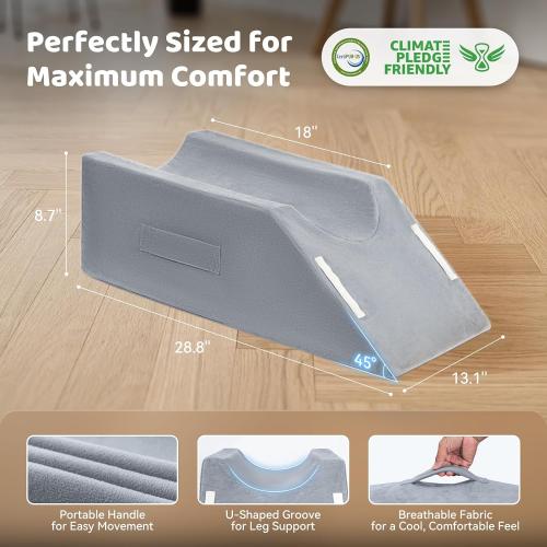 Grey Leg Elevation Pillow,Leg Wedge Pillows for After Surgery,Injury and Rest,Memory Foam Elevating Pillow for Legs Sweeling and Sleeping Blood Circulation,Legs Pain Relief Recovery
