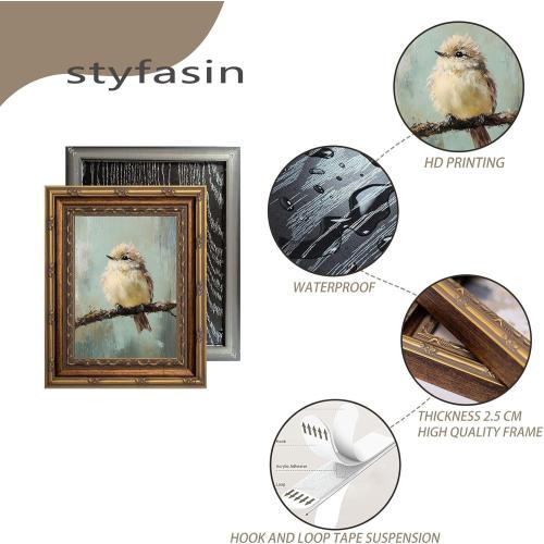 Gold Framed Bird Canvas Wall Art Vintage Bird Beige Sparrow painting Decor Pictures Sparrow on Branch Bedroom Living Posters Prints for Corridor Classroom Bedroom Kitchen Room Decoration