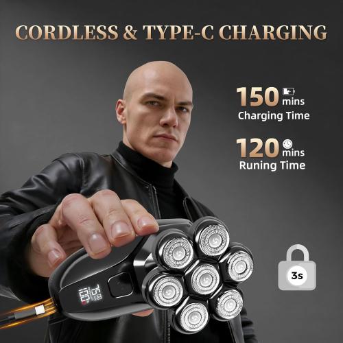 Ufree 7D Rotating Head Shaver for Bald Men, Magnetic Detachable Head Shaver, IPX7 Waterproof Wet or Dry Electric Razor for Men, LED Display Rechargeable Shaving with Type-C Charge, Mens Gifts
