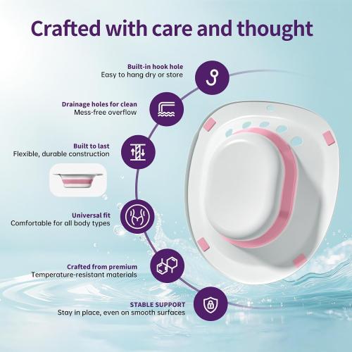 RUGUO Sitz Bath for Toilet Seat - Yoni Steam Seat - Sitz Bath for Hemorrhoids and Postpartum Care - Portable Bidet BPA Free - Foldable Basin for Epsom Salt Soak - Pink