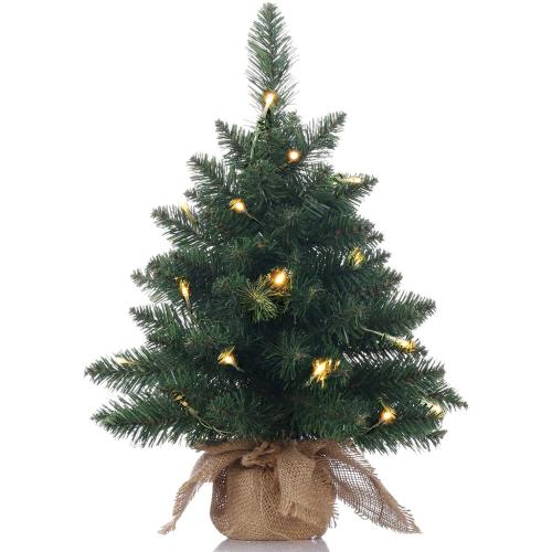 Pre-Lit Artificial Mini Christmas Tree,20 inch Small Pine Xmas Tree with 40 LED Lights,70 Branch Tips,Battery Operated Tabletop Christmas Tree Burlap Base-(50cm)