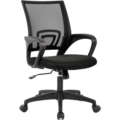 BestOffice | Ergonomic Office Chair | Mid-Back Swivel Desk Chair | Breathable Backrest & Lumbar Support | Adjustable Height | Sponge Seat | Rolling Wheels | Black | for Adults & Women