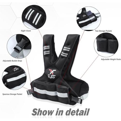 FUFF Weighted Vest Woman 4–10/11–20/20–32 Lb Unisex With 6 Weight Bags, Reflective Adjustable Weighted Vest For Walking, Exercise And Strength Training