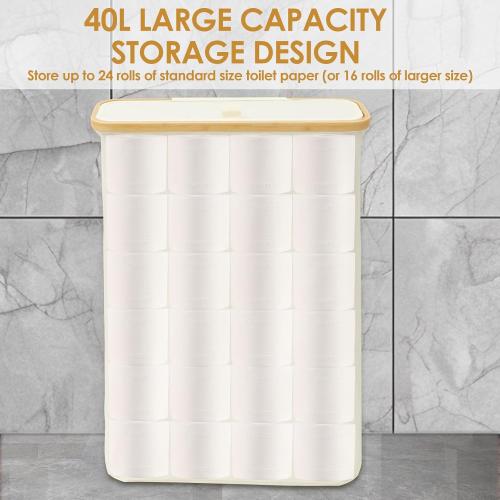 Toilet Paper Storage, Large Capacity Bin for 24 Rolls, Toilet Paper Basket Organizer Basket, Bathroom Roll Holder Stand Bathroom Accessories Organizer (White)