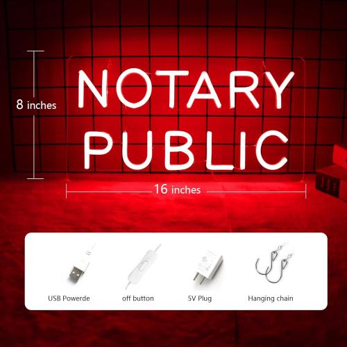 Notary Public Neon Sign,Inform of Business Services Provided of Notaries,Easy Hanging on Wall,5V USB Power Supply.16 * 8inches.
